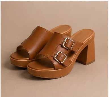 An upcoming NIKOZ silhouette in tan with a block heel