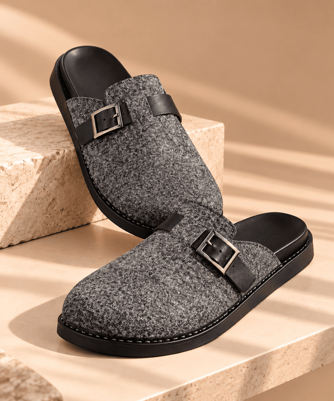 Black perforated leather slide